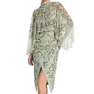 ASOS Medium Green Sage Pearl Beaded Sequin Embellished Midi Dress